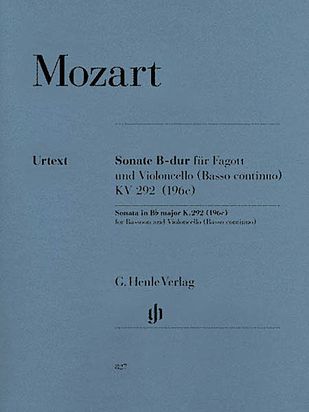 Sonata in B-flat Major, K. 292 (196c) for Bassoon & Violoncello (Basso continuo) ed. Henrik Wiese B.C. realization by Wolfgang Kostujak Henle Music Folios