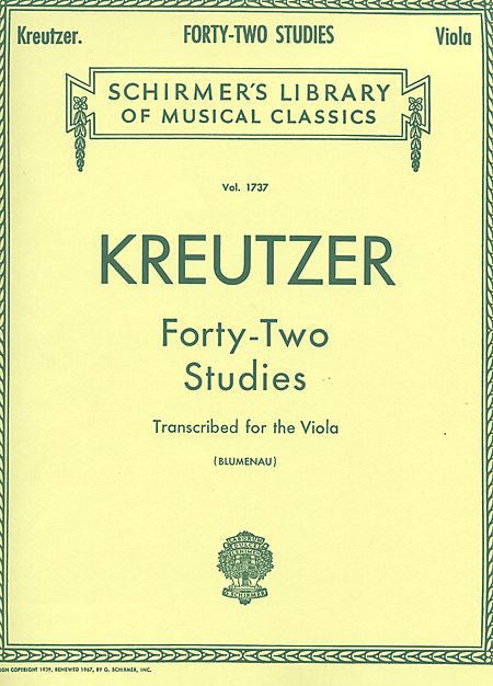 42 Studies Transcribed for the Viola by Rodolphe Kreutzer transcribed by Walter Blumenau
