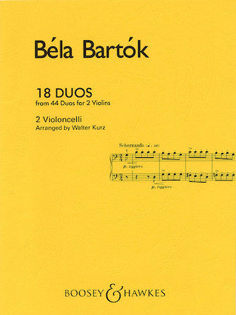 Bartok, Bela - Eighteen (18) Duos (from 44 Duos for 2 Violins) arr. Walter Kurz - Violoncello [Cello] Ensemble Duet: Two (2) Cellos - Score Only