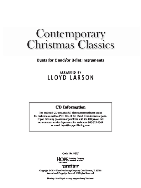 Contemporary Christmas Classics, Duets for C and/or Bb Instruments arr. Lloyd Larson Bk/CD