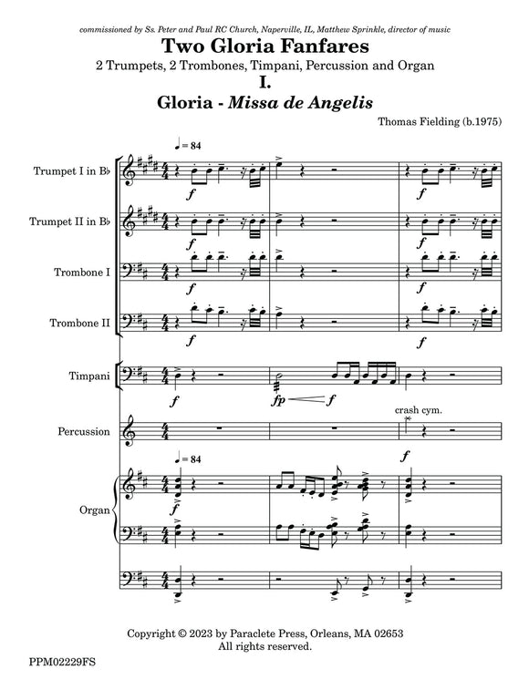 Two Gloria Fanfares for 2 Trombone, 2 Trumpet, Organ, Percussion, Timpani - Thomas Fielding