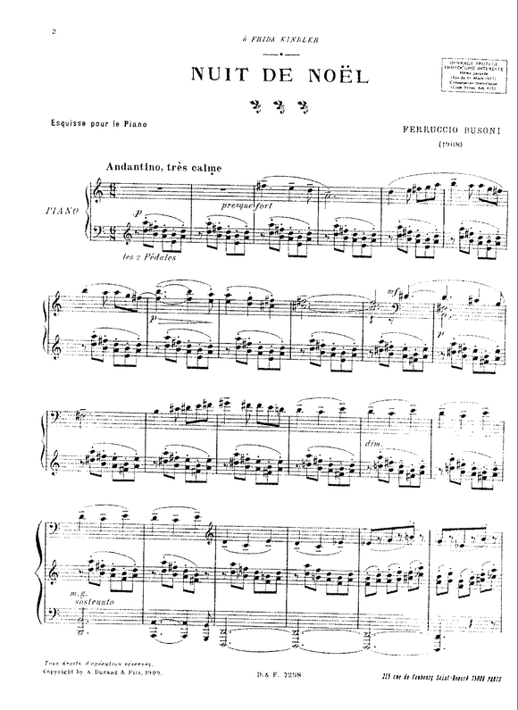 Busoni, Ferruccio - Nuit de Noel (1908) BV 251 ''Christmas Night / Esquisse'' - Piano Solo Sheet