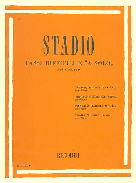 Difficult and Solo Passages Bassoon Method by C. Stadio Woodwind Method