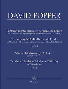 Funfzehn leichte, melodisch-harmonische Etuden fur Violoncello mit Begleitung eines zweiten Violoncellos (ad libitum) I - Zehn mittelschwere grosse Etuden fur Violoncello solo op. 76 - Popper, David