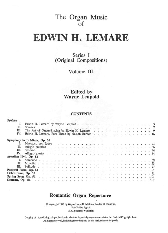 Lemare, Edwin H. - Organ Music, Series 1 - Original Compositions Volume 3 - Organ Solo