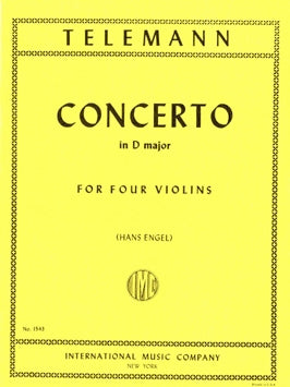 Telemann - Concerto in D Major ed. Hans Engel - Violin Ensemble Quartet: Four (4) Violins - Score & Parts