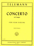 Telemann - Concerto in D Major ed. Hans Engel - Violin Ensemble Quartet: Four (4) Violins - Score & Parts