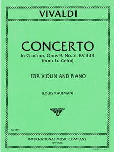 Vivaldi, Antonio - Concerto in G minor, Opus 9/3, RV 334 from La Cetra - ed. Louis Kaufman - Violin & Piano