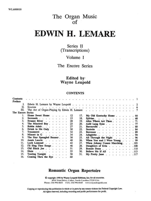 Lemare, Edwin H. - Organ Music, Series 2 - Transcriptions Volume 1 (The Encore Series) - Organ Solo